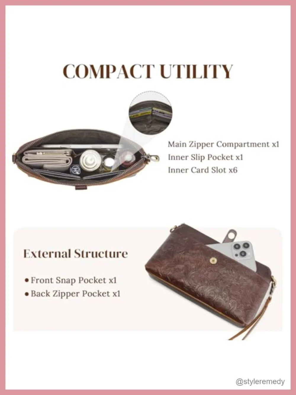 Full Grain Leather Crossbody Purse RFID Blocking Cell Phone Wallet Detachable